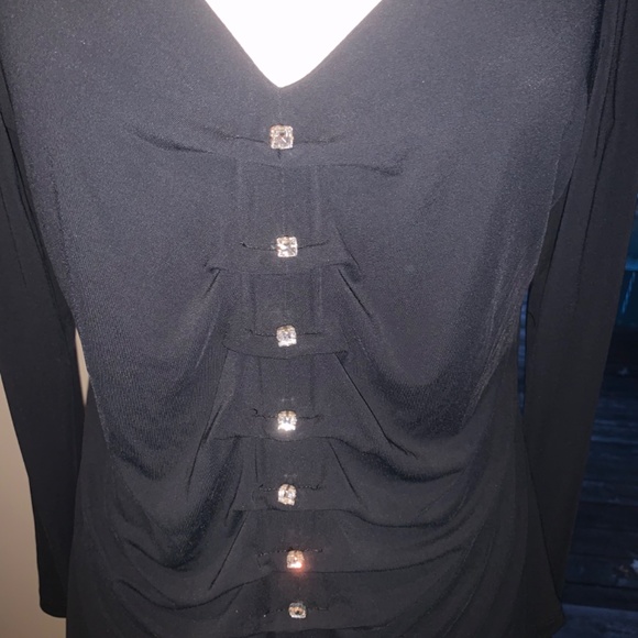 🌸Host Pick🌸 Franco Mirabelli Black Dressy Blouse W. Rhinestone Buttons Vintage - Picture 3 of 4